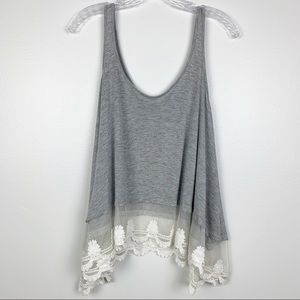 Paper Crane Lace Bottom Flowy Tank Gray C5